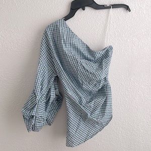 Petersyn one-shoulder plaid blouse, S